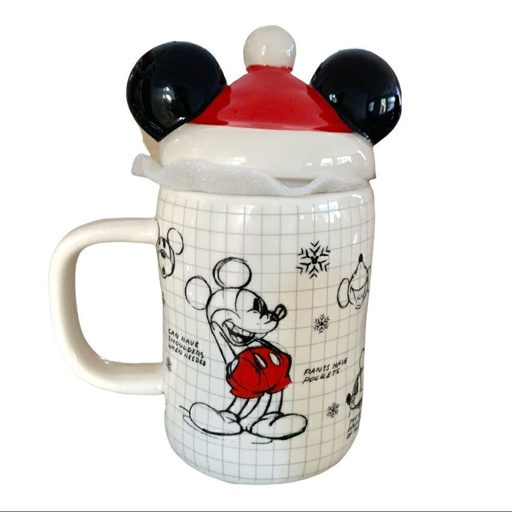 New Disney Mickey Mouse Mug with Santa Hat Topper 16oz - Picture 3 of 4